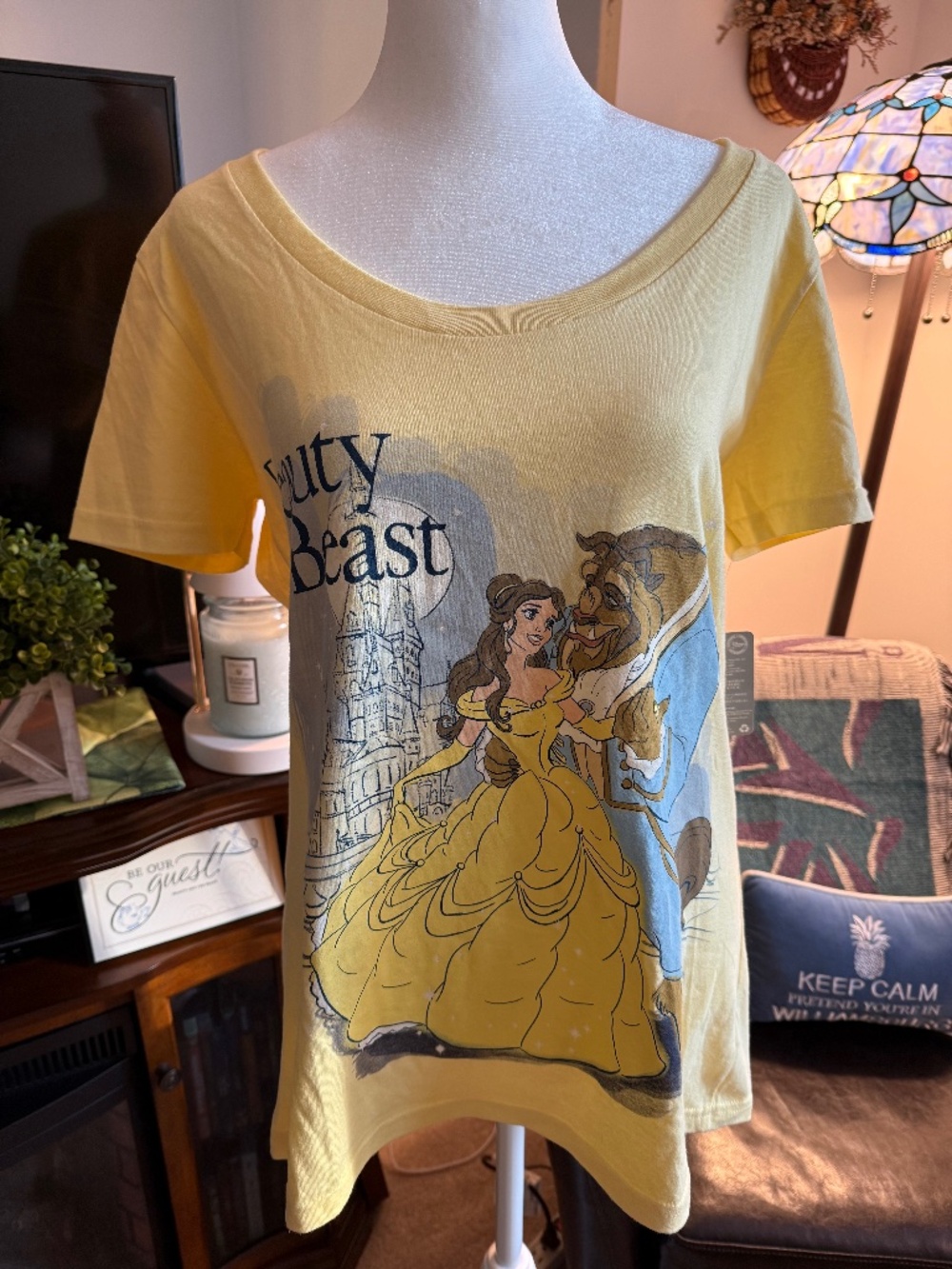 Disney Store Beauty & The Beast Yellow Short Sleeve T-Shirt Women's L NWT